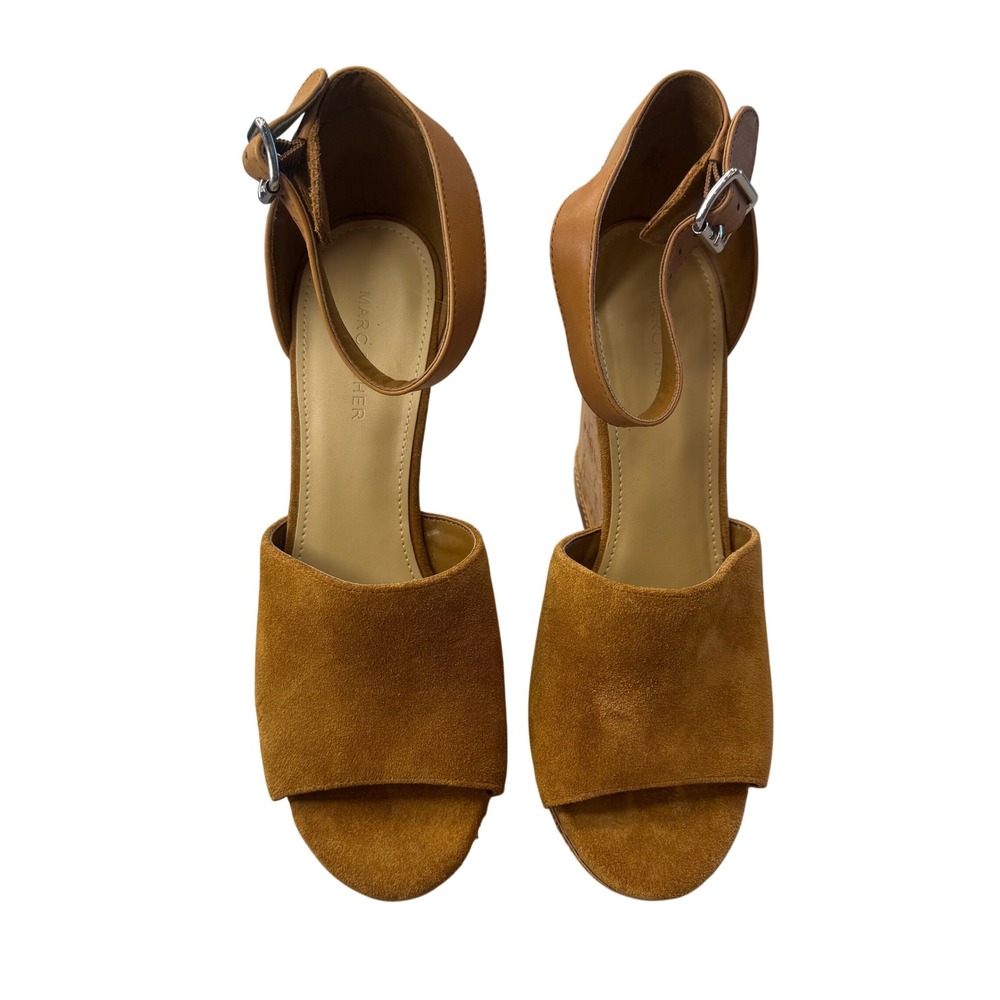 Marc Fisher Hillory Tan Suede Cork Platform Wedge Sandals Ankle Strap Womens 10M - Picture 10 of 11